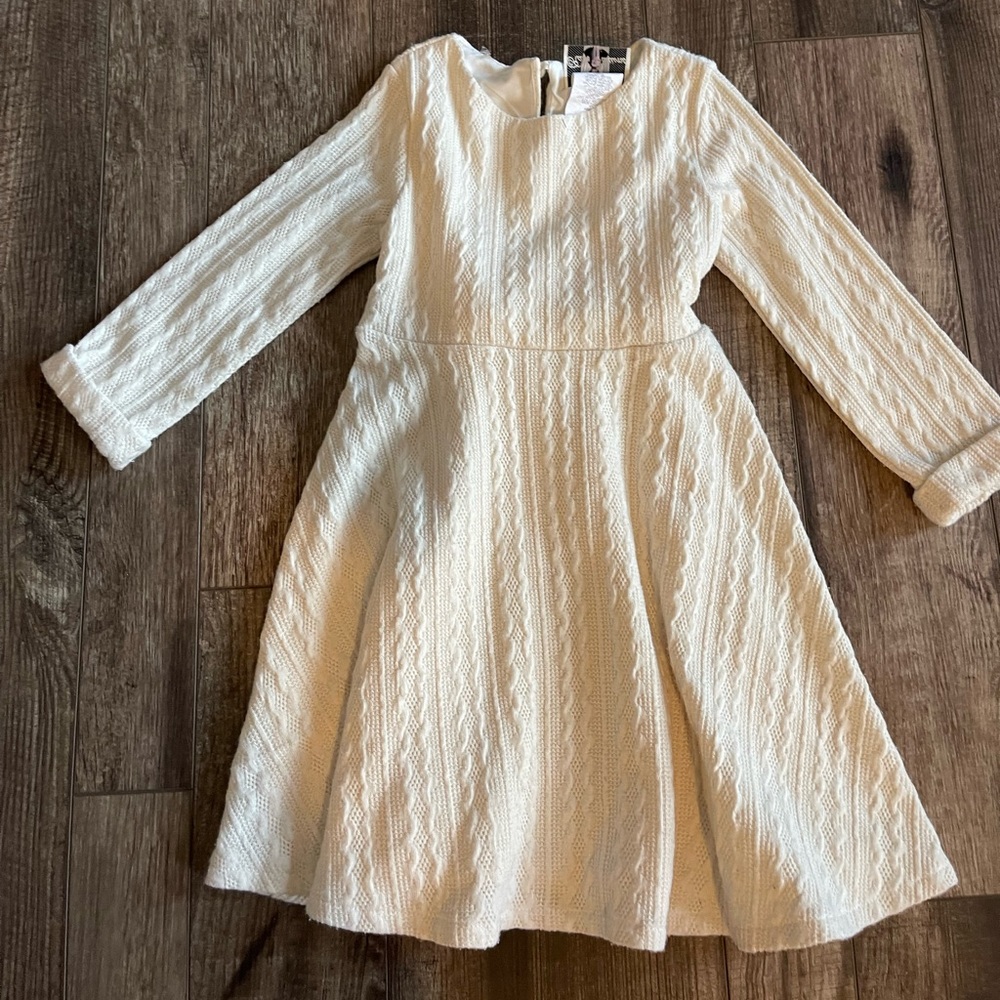 Rare Editions Cream Textured Long-Sleeve Fit-and-Flare Dress